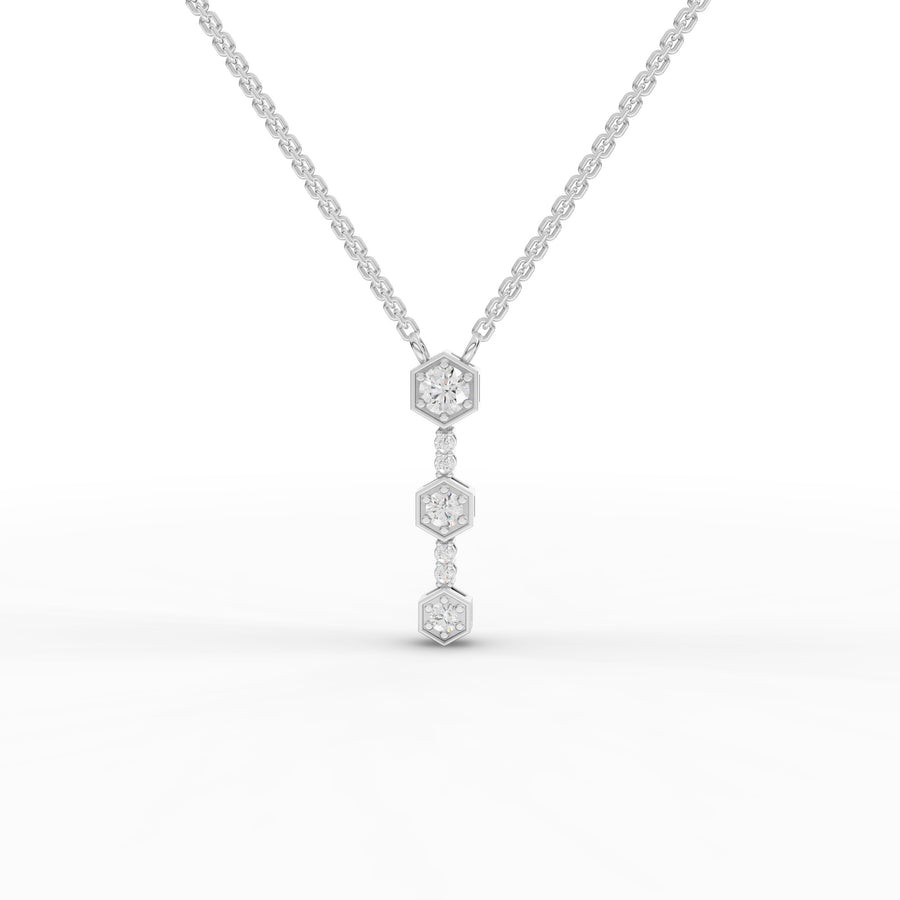 0.45 ct hexagon vertical drop lab grown diamond pendant necklace with elongated geometric setting