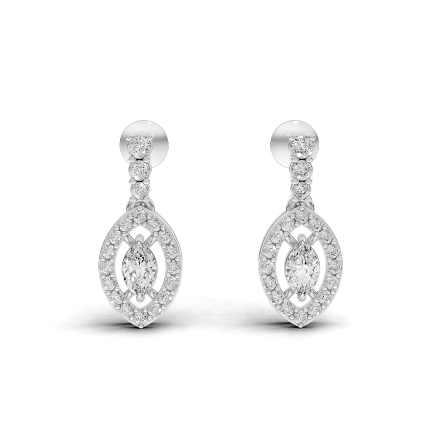 0.67 ct marquise halo drop lab grown diamond earrings with screw backs and elongated center stones