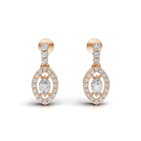 0.67 Ct Lab-Grown Diamond Marquise Halo Drop Earrings