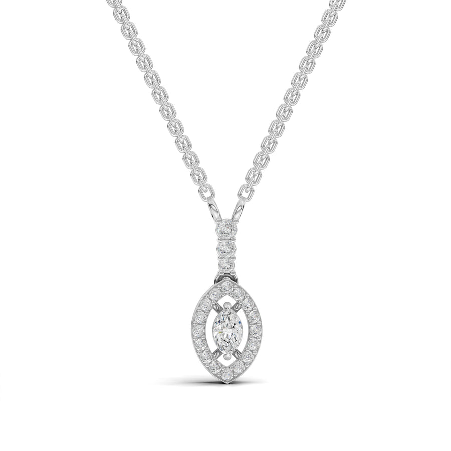 0.34 ct marquise halo drop lab diamond pendant necklace with elongated silhouette and sparkling accent halo