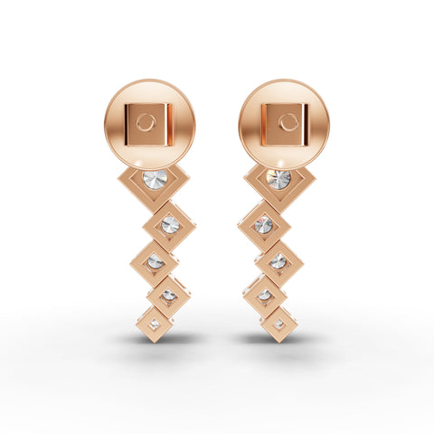 0.48 Ct Stacked Square Geometric Drop Lab Diamond Earrings