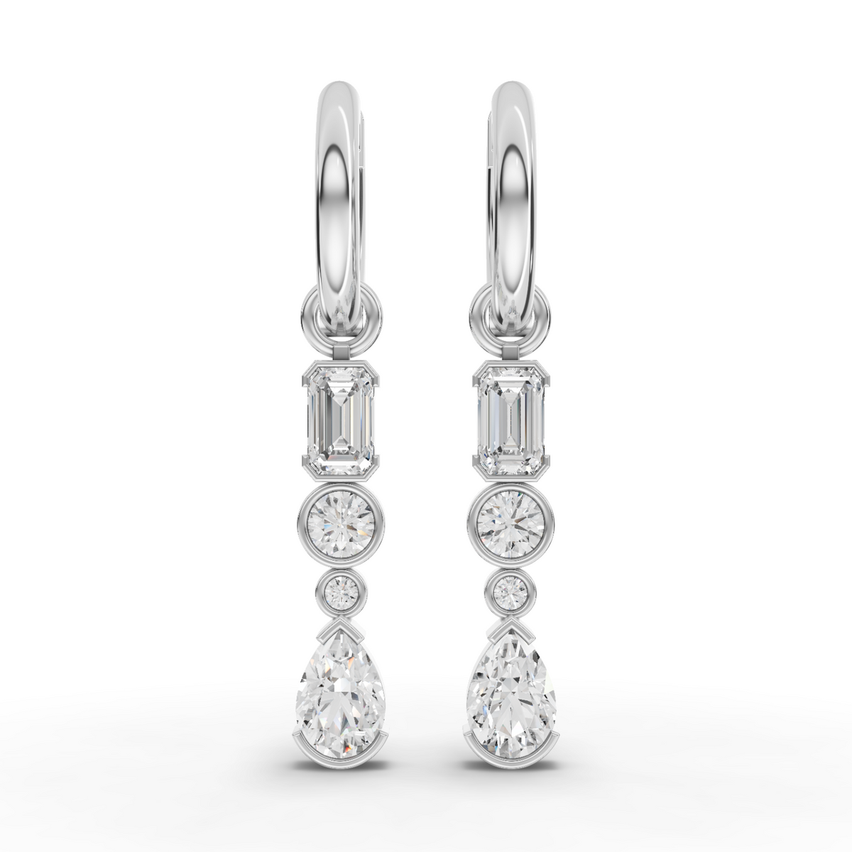 Lab-Grown Diamond Mixed-Shape Jewelry Set with Emerald-Cut Ring, Drop Necklace & Earrings