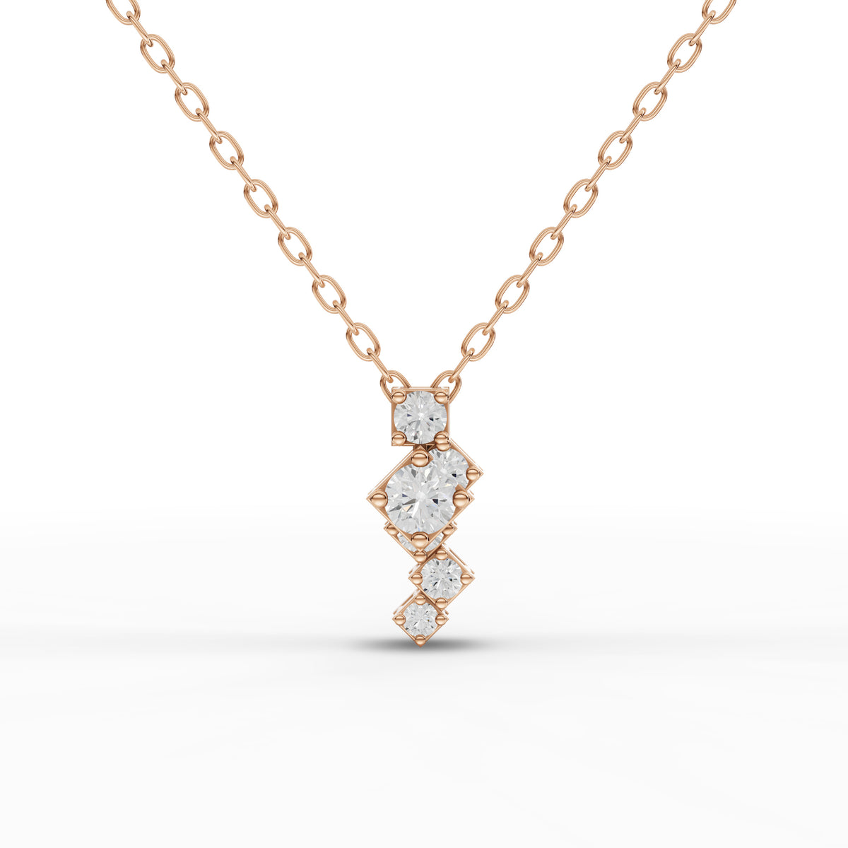 Lab-Grown Diamond Stacked Square Geometric Drop Necklace