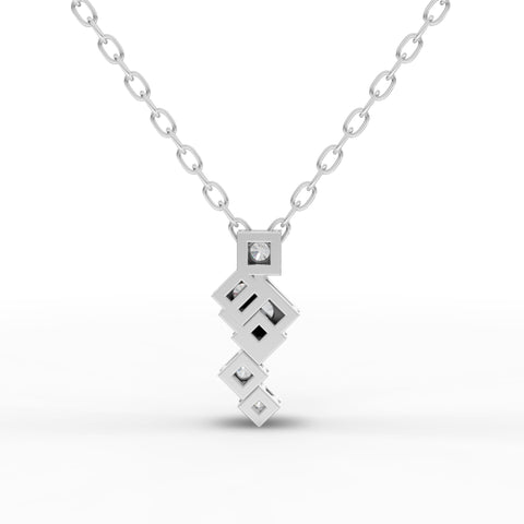 Lab-Grown Diamond Stacked Square Geometric Drop Necklace
