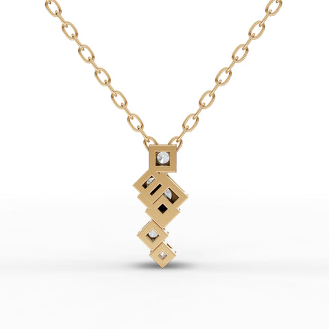 Lab-Grown Diamond Stacked Square Geometric Drop Necklace