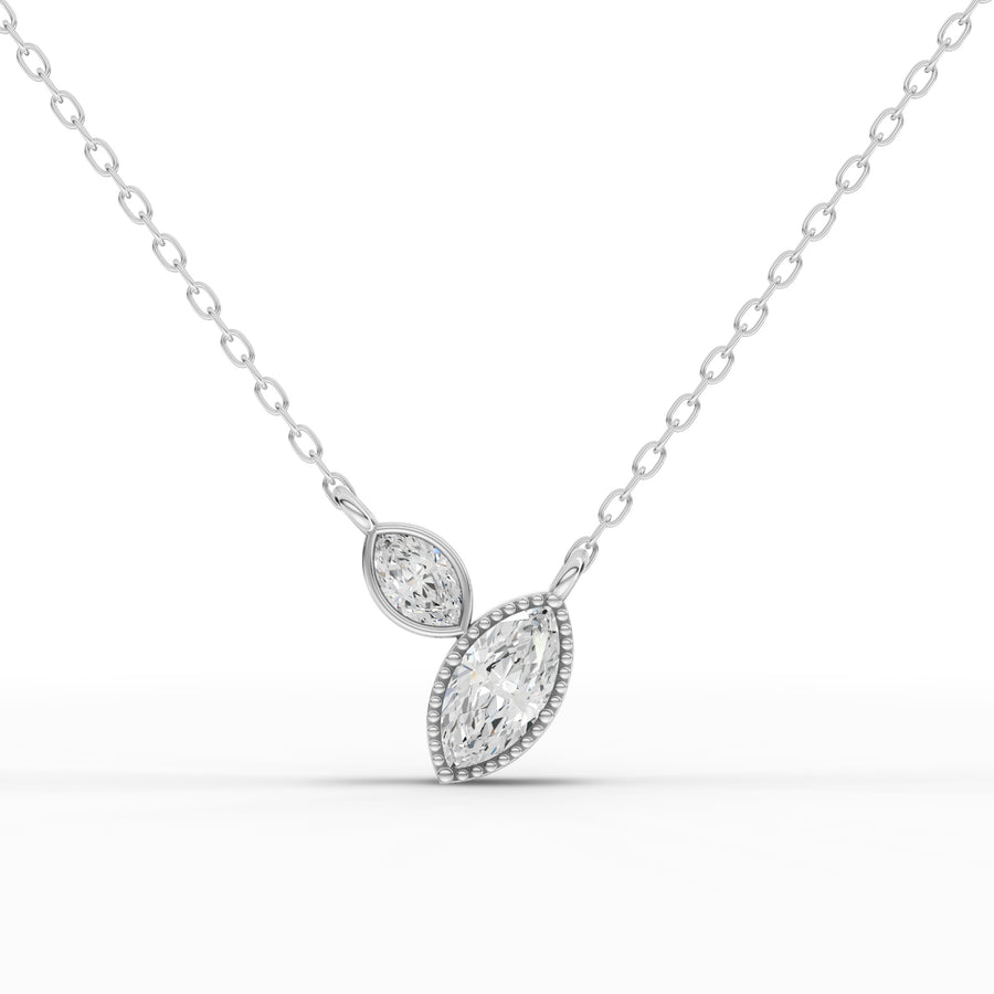0.57 ct marquise two-stone bezel drop lab diamond necklace with elongated marquise diamond pendant