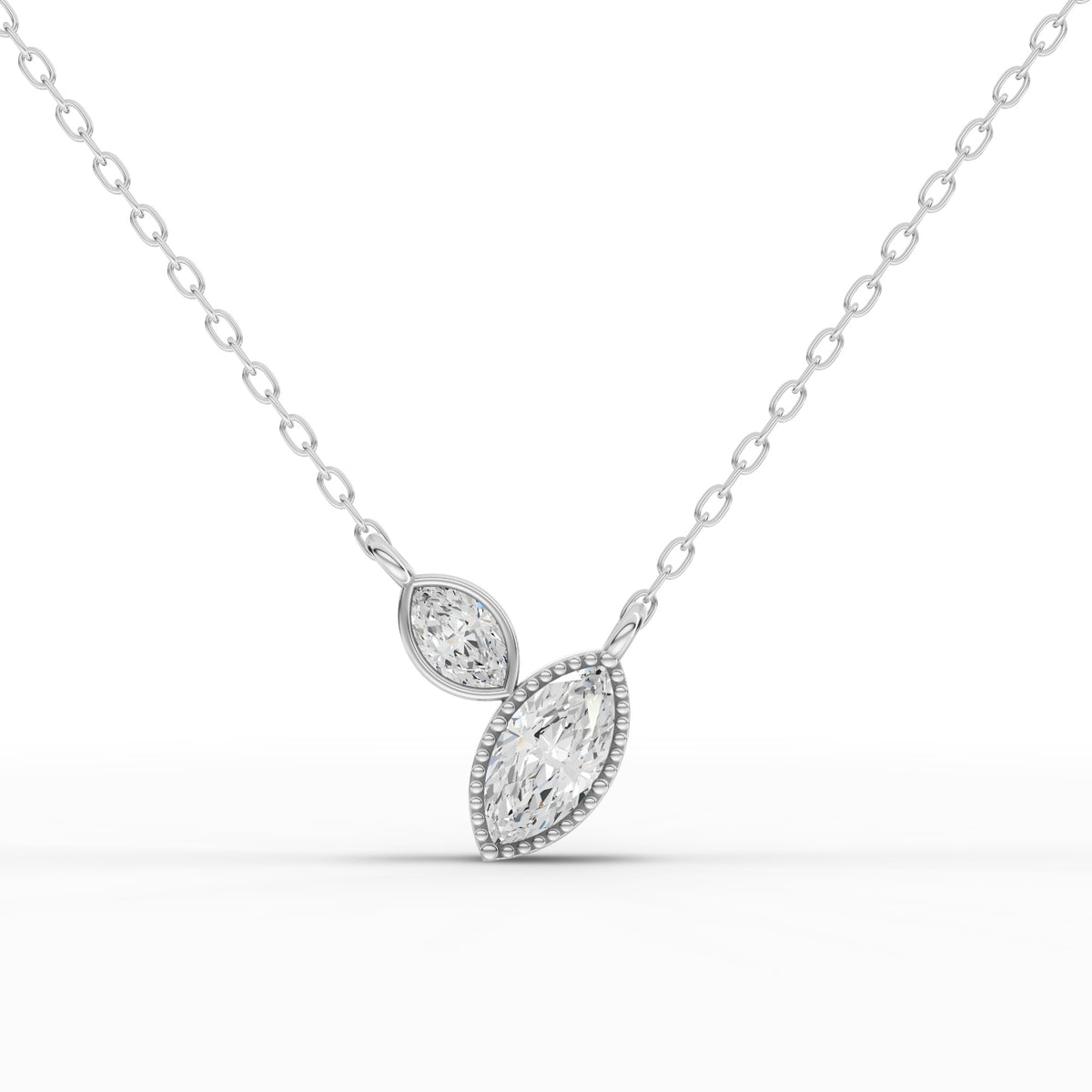 0.57 Ct Marquise Two-Stone Bezel Drop Lab Diamond Necklace