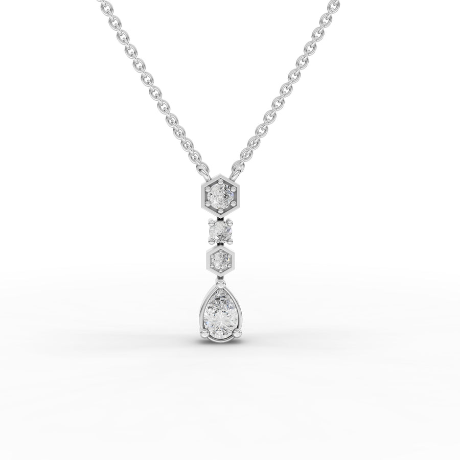 0.54 ct pear lab diamond drop necklace with hexagon and round stations in a refined geometric design