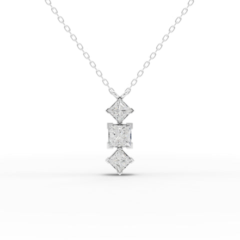 Princess-Cut Lab-Grown Diamond Geometric Jewelry Set: Drop Necklace, Earrings & Three-Stone Ring