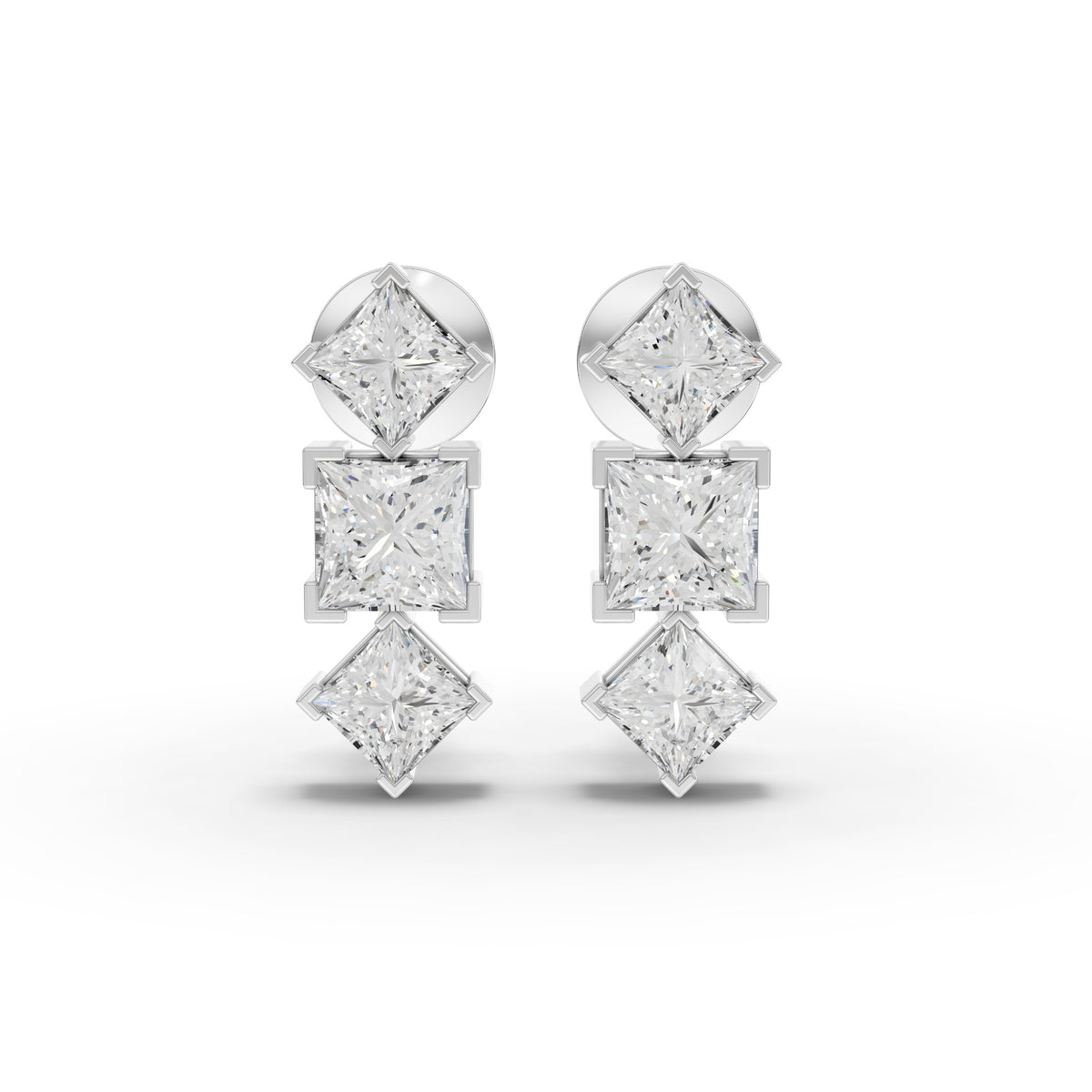 3.97 Ct Princess-Cut Lab-Grown Diamond Geometric Drop Earrings