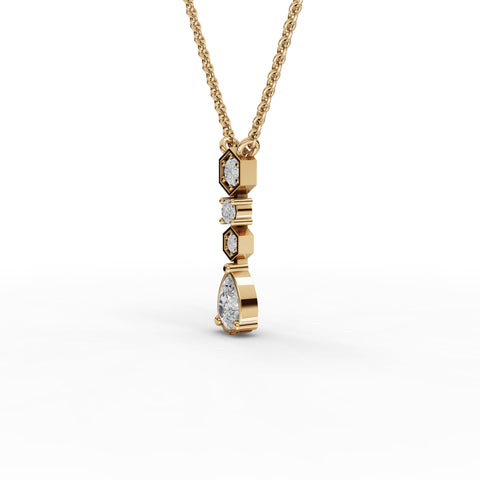 0.54 Ct Lab-Grown Pear Diamond Drop Necklace with Hexagon & Round Geometric Stations