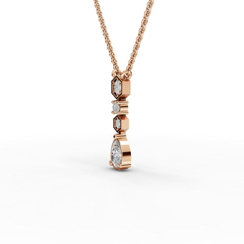 0.54 Ct Lab-Grown Pear Diamond Drop Necklace with Hexagon & Round Geometric Stations