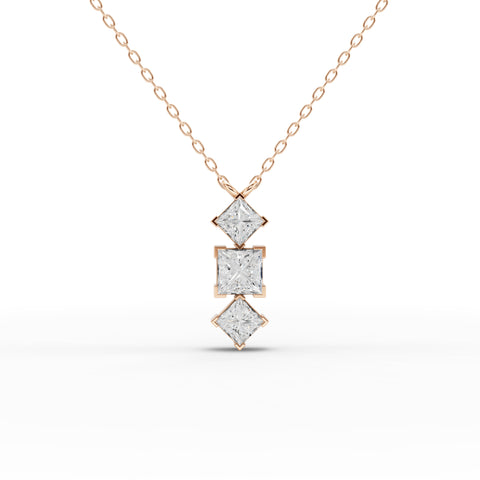 Princess-Cut Lab-Grown Diamond Geometric Jewelry Set: Drop Necklace, Earrings & Three-Stone Ring