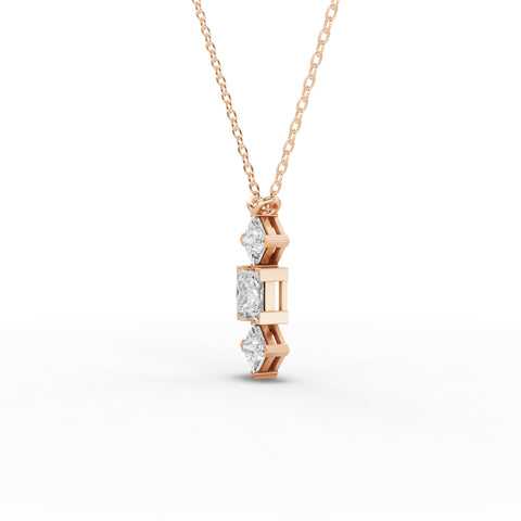 Princess-Cut Lab-Grown Diamond Geometric Jewelry Set: Drop Necklace, Earrings & Three-Stone Ring