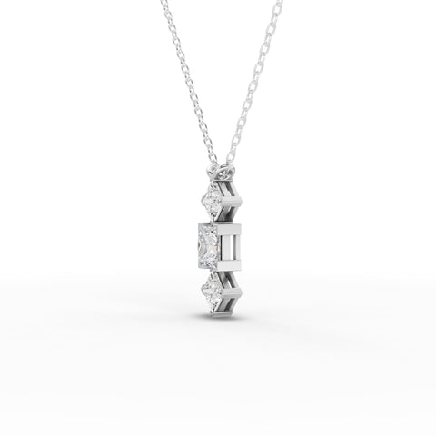Princess-Cut Lab-Grown Diamond Geometric Jewelry Set: Drop Necklace, Earrings & Three-Stone Ring
