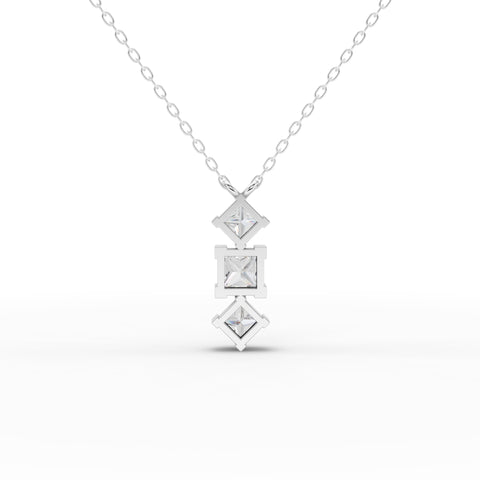 Princess-Cut Lab-Grown Diamond Geometric Jewelry Set: Drop Necklace, Earrings & Three-Stone Ring
