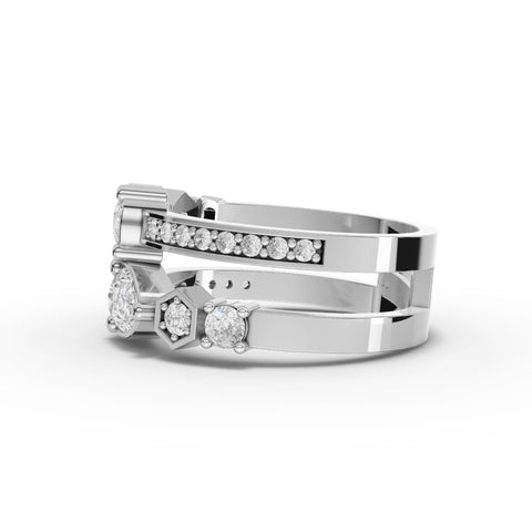 1.02 Ct Lab-Grown Pear Diamond Open Wrap Ring with Hexagon Accents & Pavé Band