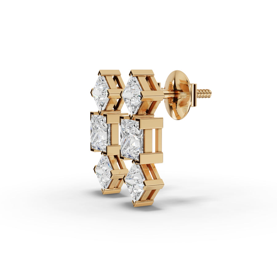 3.97 Ct Princess Three Stone Drop Earring