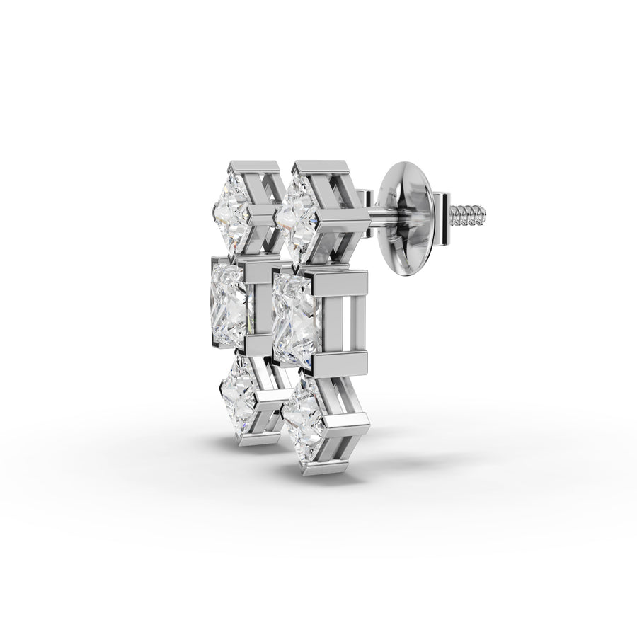 3.97 Ct Princess Three Stone Drop Earring