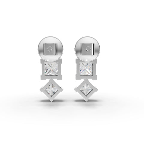 Princess-Cut Lab-Grown Diamond Geometric Jewelry Set: Drop Necklace, Earrings & Three-Stone Ring