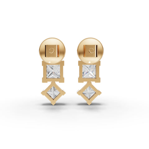 Princess-Cut Lab-Grown Diamond Geometric Jewelry Set: Drop Necklace, Earrings & Three-Stone Ring