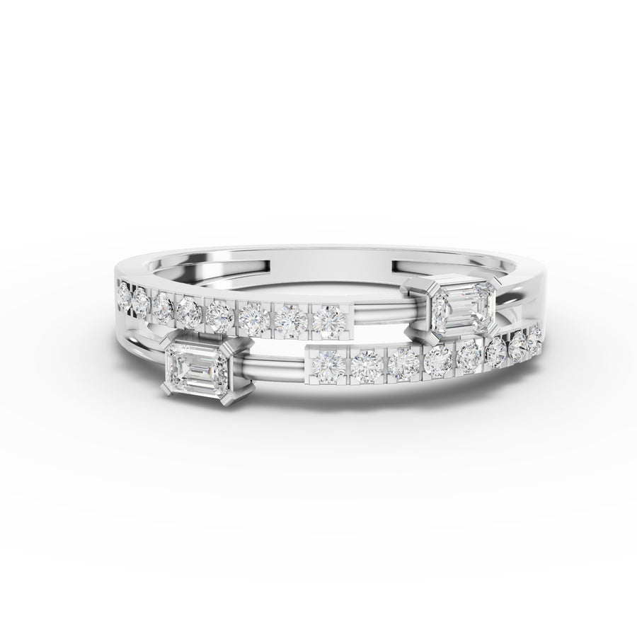0.29 ct emerald-cut station pavé lab diamond bypass ring with rectangular center stone and curved band