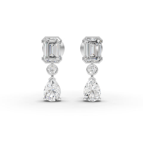 3.44 Ct Emerald & Pear Drop Lab Diamond Earrings
