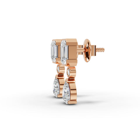 Emerald-Cut Lab-Grown Diamond Jewelry Set: Drop Necklace, Drop Earrings & Floral Cluster Ring