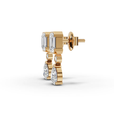 Emerald-Cut Lab-Grown Diamond Jewelry Set: Drop Necklace, Drop Earrings & Floral Cluster Ring