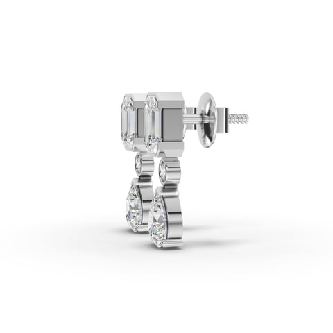 Emerald-Cut Lab-Grown Diamond Jewelry Set: Drop Necklace, Drop Earrings & Floral Cluster Ring