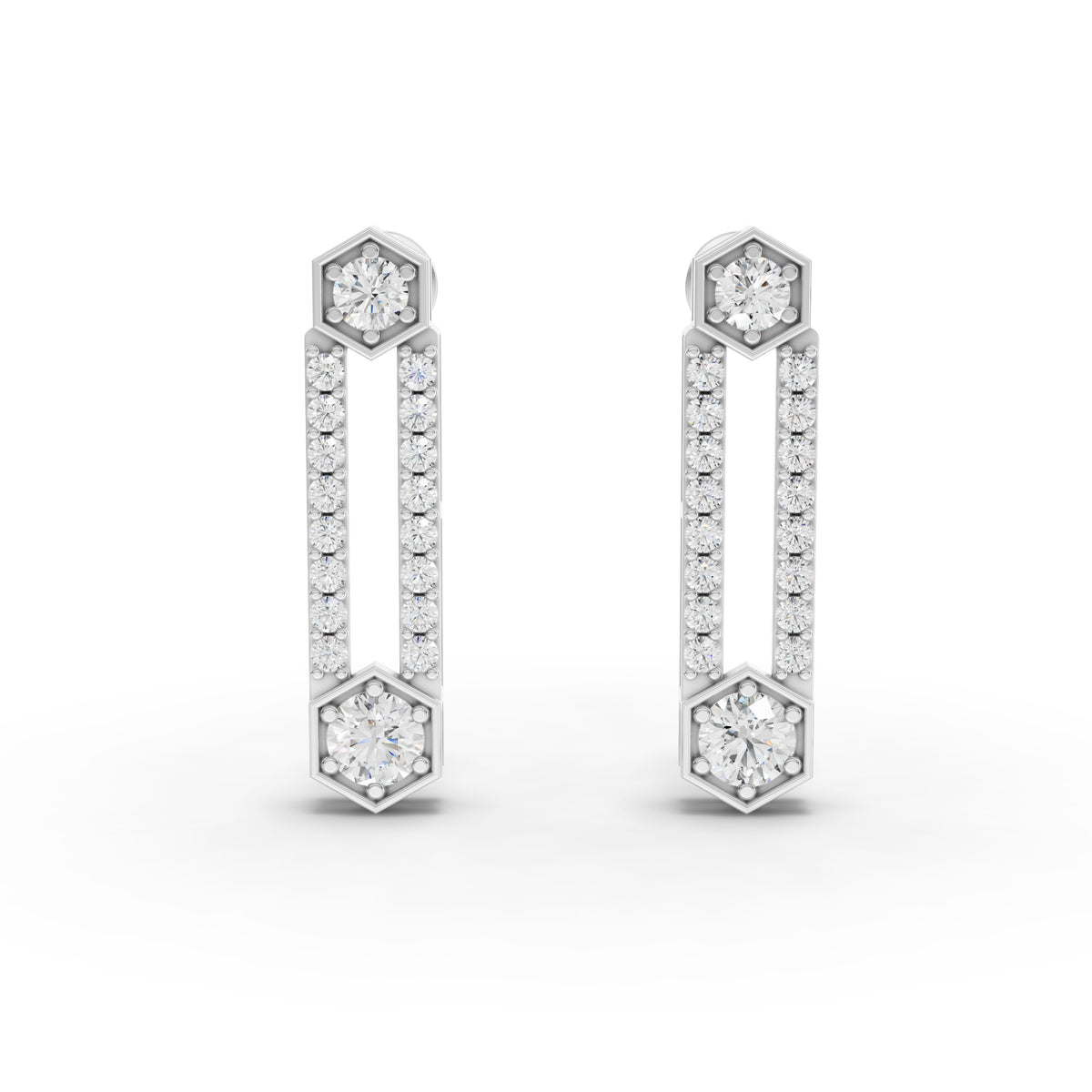 Lab-Grown Diamond Hexagon Geometric Jewelry Set – Eternity Band, Vertical Bar Necklace & Drop Earrings