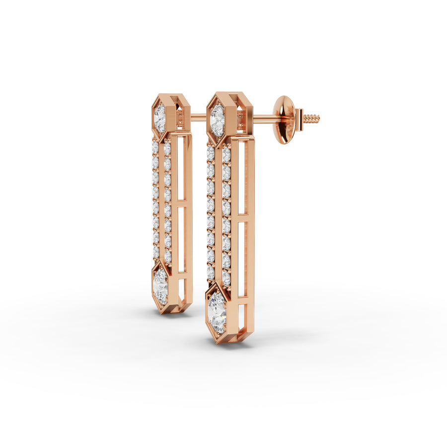 1.08 Ct Hexagon Round Drop Earrings