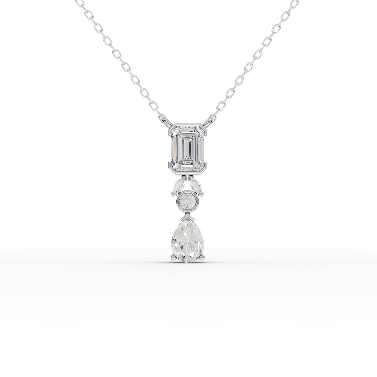 1.75 Ct Emerald & Pear Geometric Drop Lab Diamond Necklace