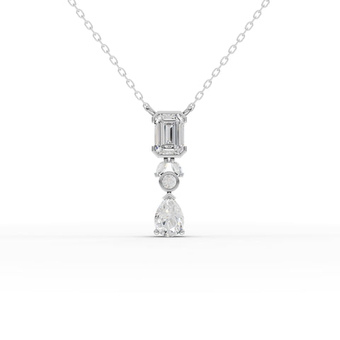 Emerald-Cut Lab-Grown Diamond Drop Necklace with Pear Accent