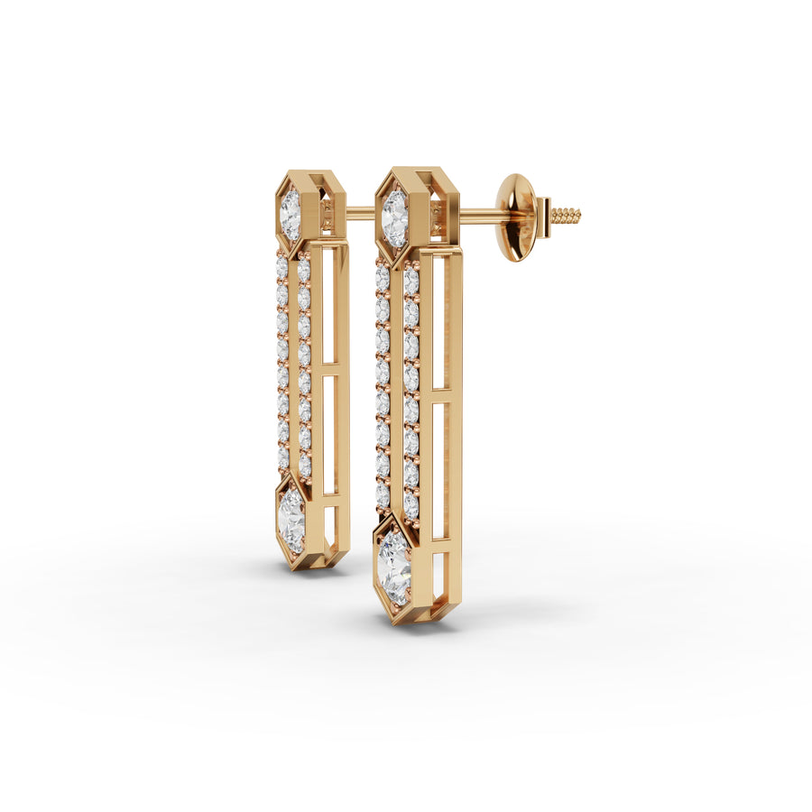 1.08 Ct Hexagon Round Drop Earrings