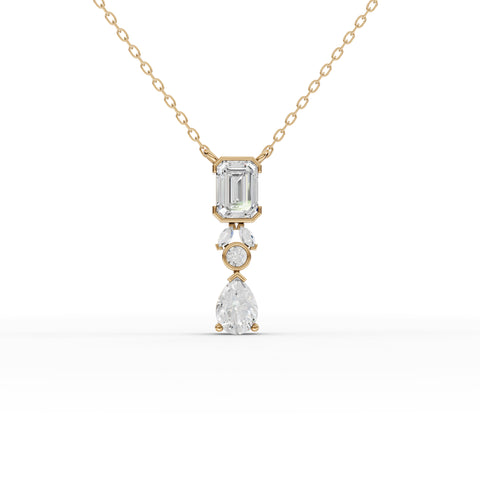 Emerald-Cut Lab-Grown Diamond Drop Necklace with Pear Accent