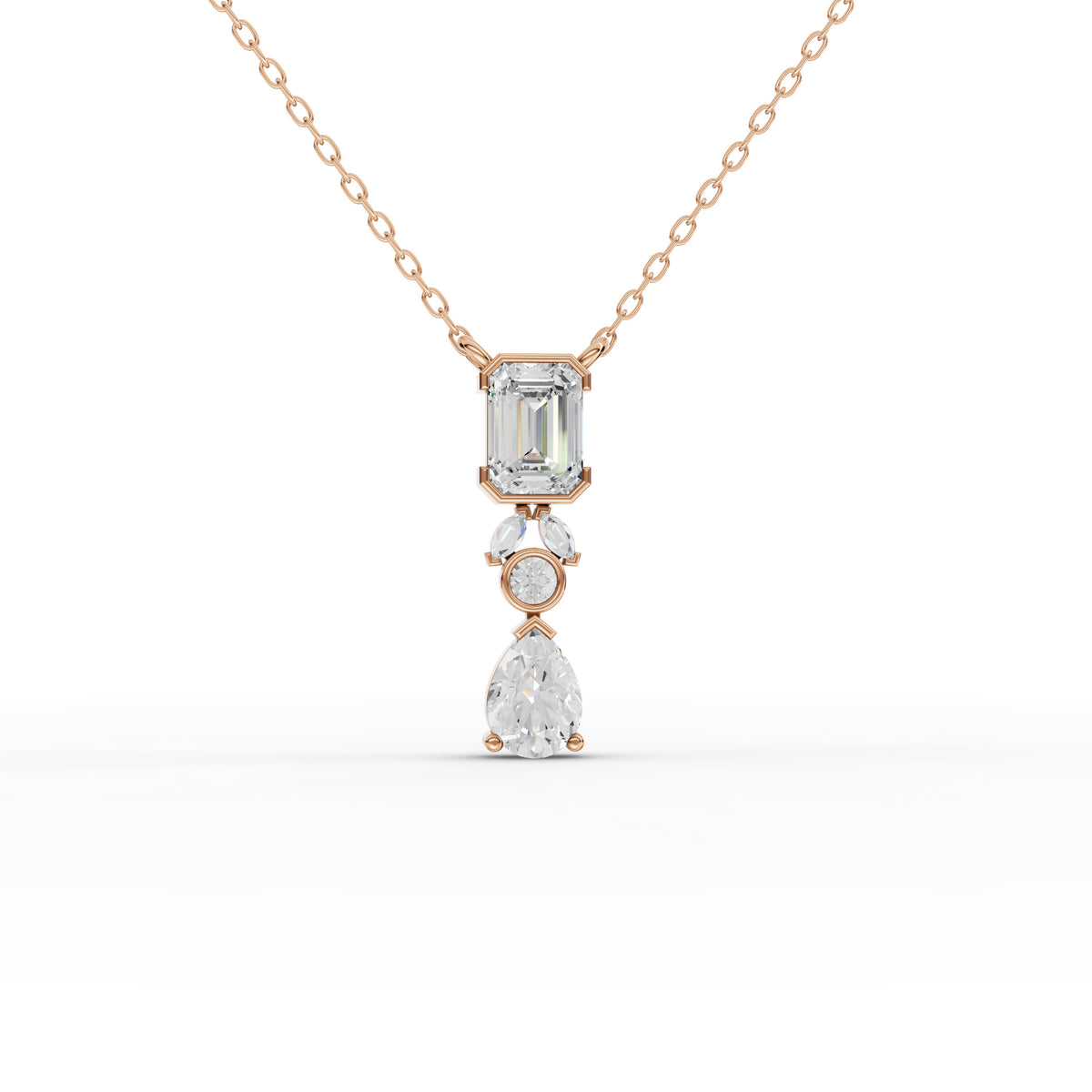 Emerald-Cut Lab-Grown Diamond Drop Necklace with Pear Accent