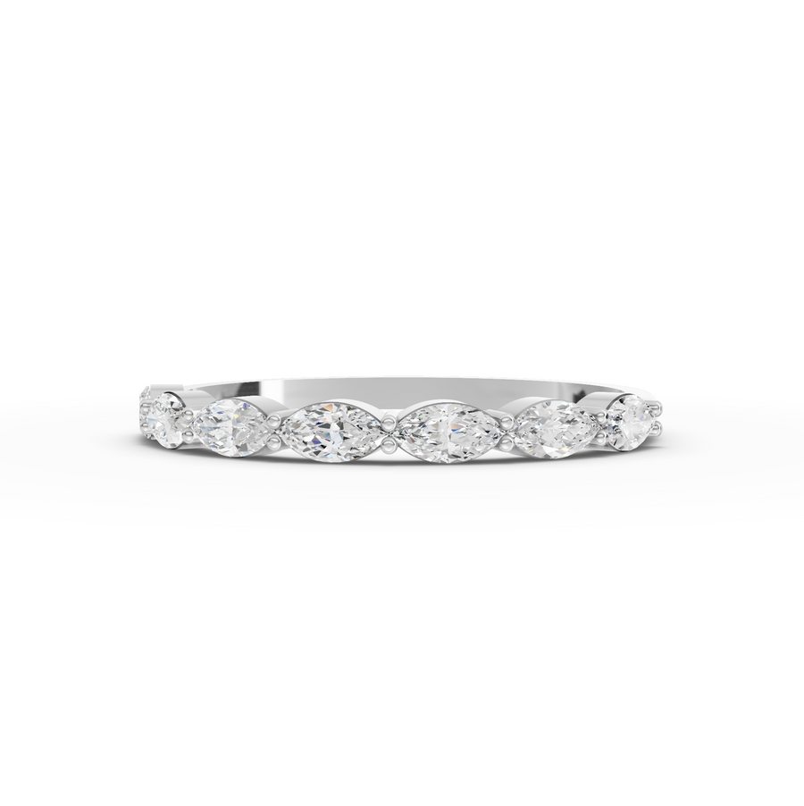 0.37 ct marquise lab grown diamond half eternity band with a row of marquise diamonds across the top half