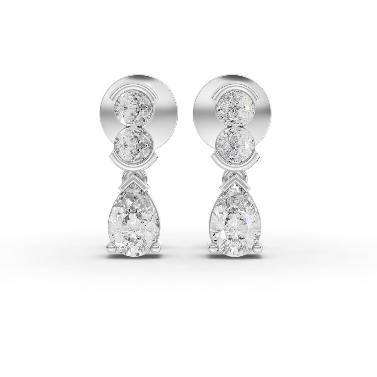 1.12 Ct Pear Drop Lab Diamond Earrings with Round Bezel Accents