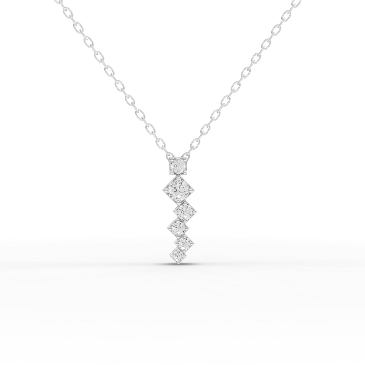 Lab-Grown Diamond Stacked Square Geometric Drop Necklace