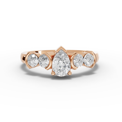 0.76 Ct Pear Lab Diamond Ring with Round Accent Stones