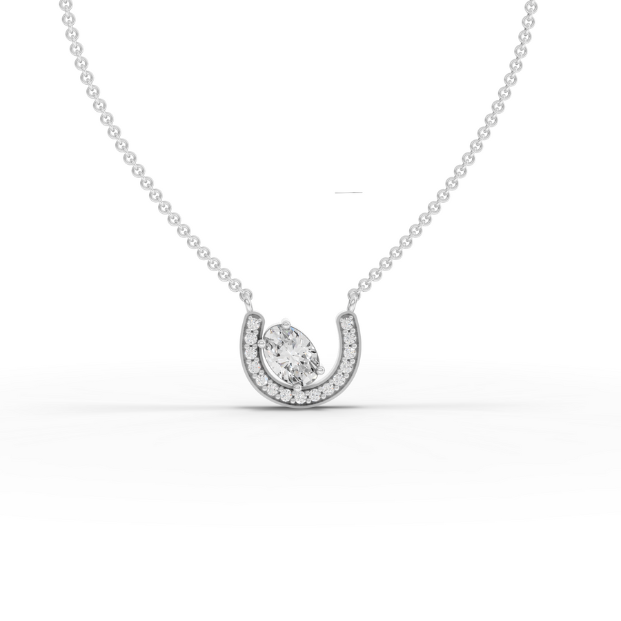 1.19 ct oval lab grown diamond halo pendant necklace with 1.00 ct center stone and sparkling accent diamonds
