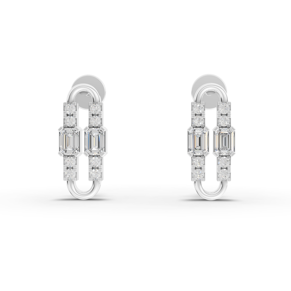 Lab Grown Diamond Emerald Cut Link Jewelry Set with Paperclip Pendant Necklace Drop Earrings and Open Ring