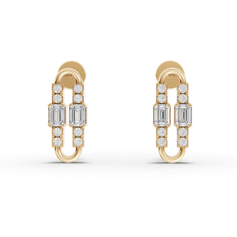 Lab Grown Diamond Emerald Cut Link Jewelry Set with Paperclip Pendant Necklace Drop Earrings and Open Ring