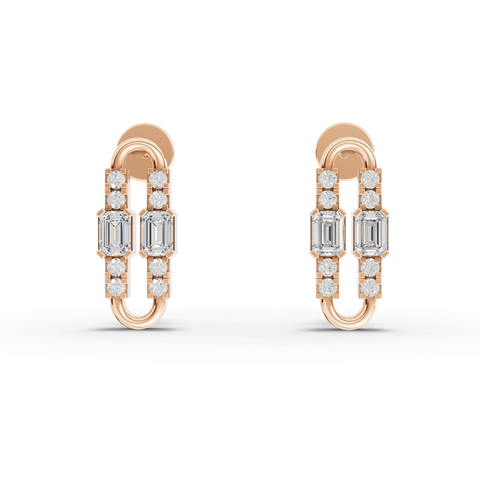 Lab Grown Diamond Emerald Cut Link Jewelry Set with Paperclip Pendant Necklace, Drop Earrings and Open Ring