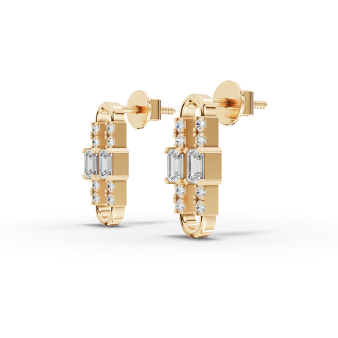 0.49 Ct Emerald Lab Diamond Geometric Link Drop Earrings