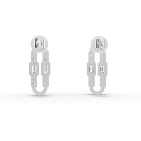 Lab Grown Diamond Emerald Cut Link Jewelry Set with Paperclip Pendant Necklace Drop Earrings and Open Ring