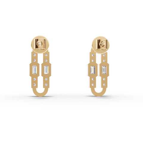 Lab Grown Diamond Emerald Cut Link Jewelry Set with Paperclip Pendant Necklace Drop Earrings and Open Ring