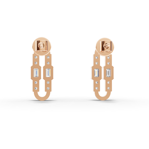 Lab Grown Diamond Emerald Cut Link Jewelry Set with Paperclip Pendant Necklace Drop Earrings and Open Ring