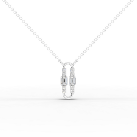 Lab Grown Diamond Emerald Cut Link Jewelry Set with Paperclip Pendant Necklace, Drop Earrings and Open Ring